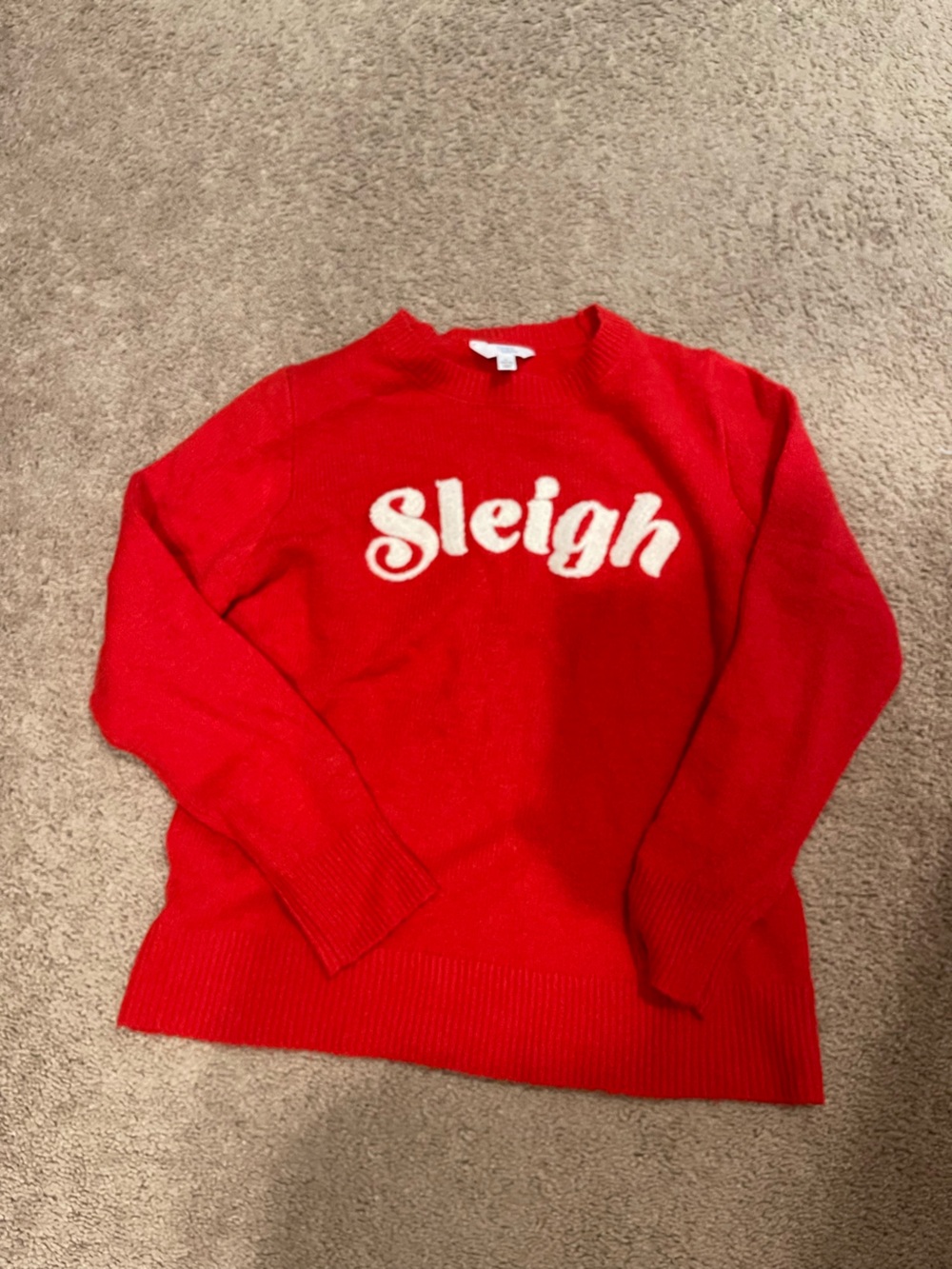 Time and Tru Red Crewneck Sweater with White 'Sleigh' Script